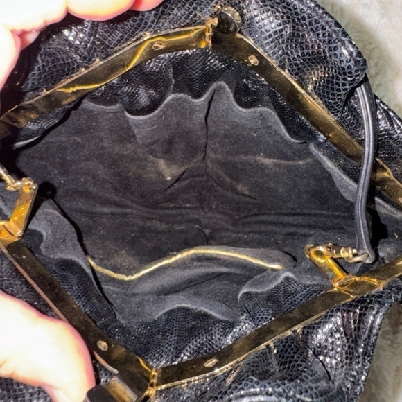 Carlo Fiori Italy Leather Snakeskin Clutch Removeable Strap Kisslock Handbag 🖤 - Picture 2 of 7